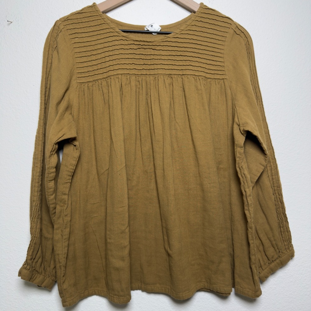 Kate Quinn Women 100% Organic Cotton Blouse L Mustard Yellow Cottage Prairie